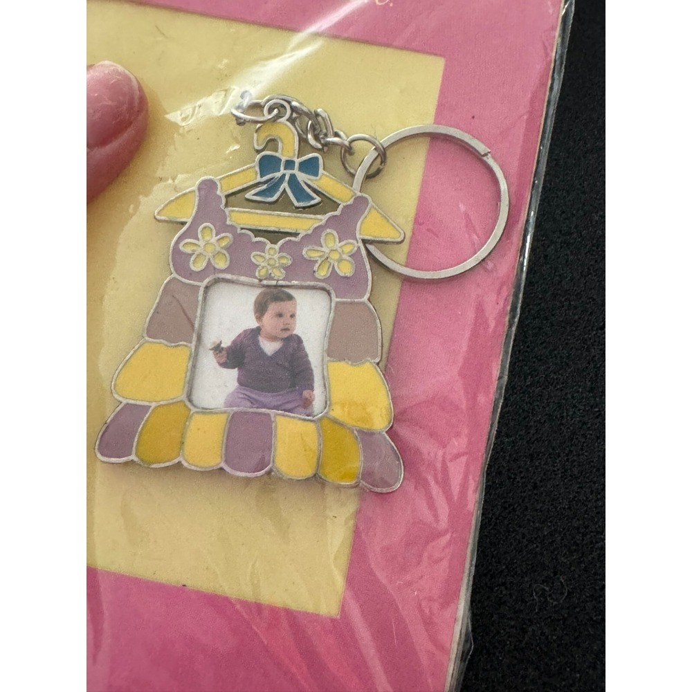 Purple & Yellow Picture Frame Keychain Key Ring - Picture 3 of 4